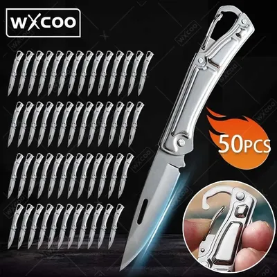 50PCS Stainless Steel Folding Knife Multi-function Pocket Small Knife Utility Knife Fruit Cutting