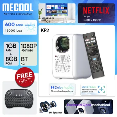 MECOOL 2023 Global Version Projetor KP2 Global Version with Linux 1+8G 2.4G/5G WiFi Netflix