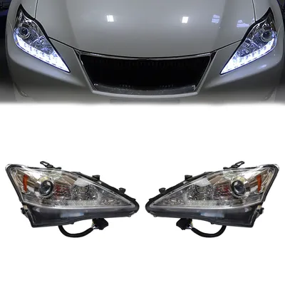 Pair Car Headlights Left & Right LED DRL Projector Fits For 2006-2013 Lexus IS250 IS350 Chrome LH +