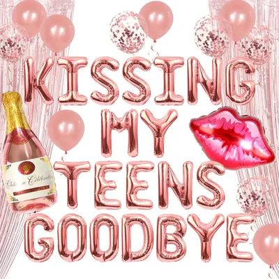 LaVenty Luxury Kissing My Teens Goodbye Balloon Banner Birthday Party Balloons 20th Birthday Party