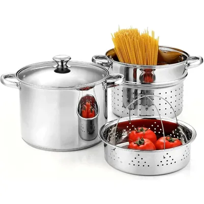 Cook N Home 4-Piece 8 Quart Multipots, Stainless Steel Pasta Cooker Steamer