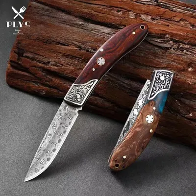 Damascus Steel Foldable Fruit Knife Creative Mini Folding Knife Sour Wood Handle Sharp Fruit Peeling