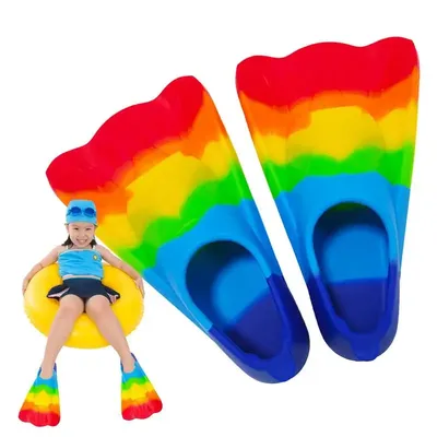 Comfortable Silicone Flippers Rainbow Kids Swim Fins For Swimming And Diving Beginners Kids Girls