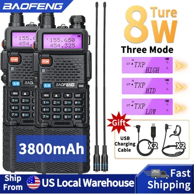 2PCS Baofeng UV-5R 8W Walkie Talkie 3800mAh Tri Power Dual Band VHF UHF Long Range High Power