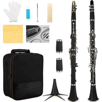 Bb Clarinet 17 Nickel Keys Black Bb Clarinet - Woodwind Band Instruments for Beginners, Includes