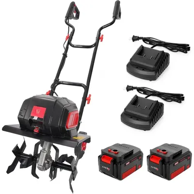 40V 12-inch Cordless Garden Tiller, Battery Powered Garden Cultivator, 2 * 4.0Ah Battery and Fast