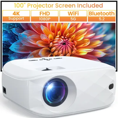 HAPPRUN 12000L 1080P WiFi Bluetooth Projector with Screen, One-Step Mirroring, Outdoor Portable