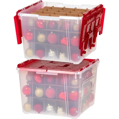 USA Ornament Storage Box with Attached Lid, Stores 75 Ornaments per Bin, 2-Pack, Stackable Durable