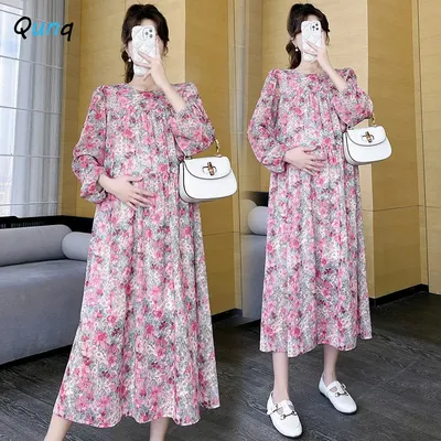 Qunq Spring Summer New Pregnancy Clothes Women O Neck Loose Long Sleeve Floral Print Sweet Casual