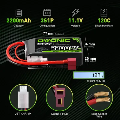 OVONIC 3S Short LiPo Battery 11.1V 2200mAh 120C with Deans-T Plug for RC Car RC Truck Airplane