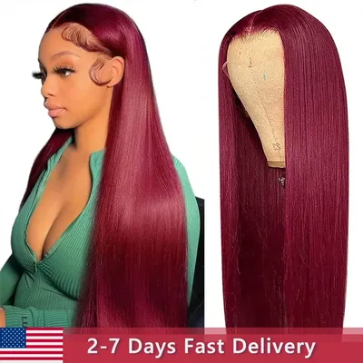 Grade 10 Bling 99J 13x4 Hd Transparent Lace Frontal Human Hair Wigs 30 Inch Peruvian Lace Frontal