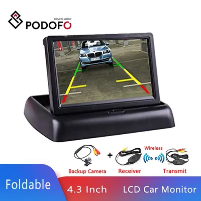 Podofo 4.3 Inch LCD Car Monitor Foldable Monitor Display Reverse Camera Parking System For Car