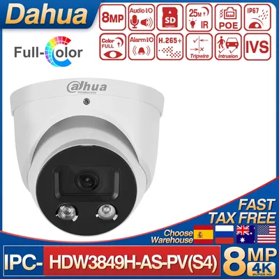 Original Dahua 4MP 4K IPC-HDW3849H-AS-PV-S4 IP Camera Built-in Mic & SPK Smart Dual Illumination