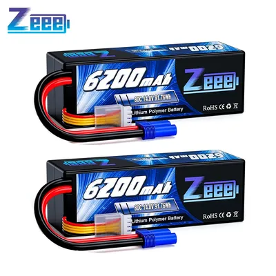 Zeee 4S 6200mAh Lipo Battery for RC Car 14.8V 80C Hardcase with EC5 Plug for FPV Drone Buggy Truggy