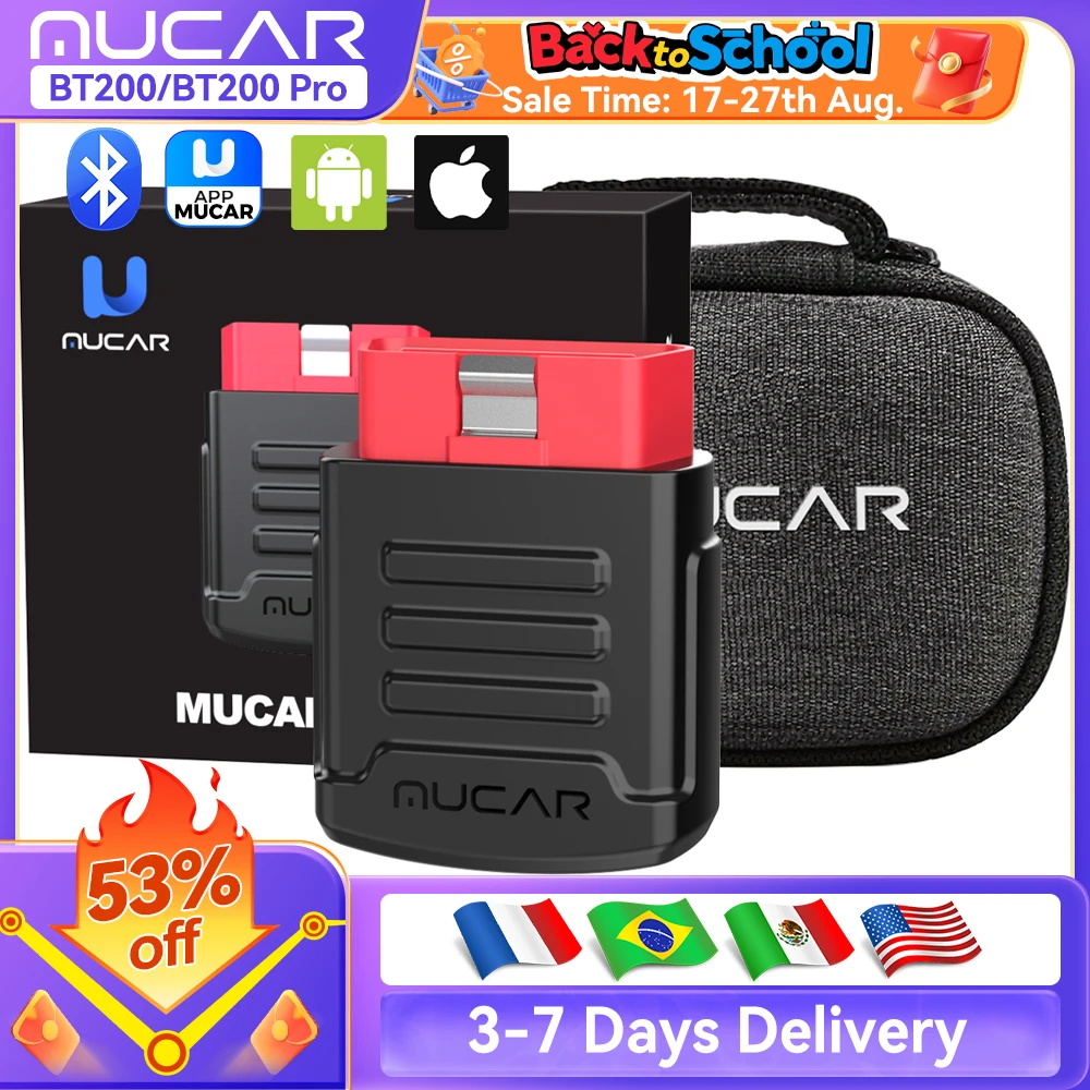 MUCAR BT200 Pro/BT200 Obd2 Diagnostic Tool 15 Reset Maintenance Function Bluetooth obd 2 Scanner All System Diagnosis