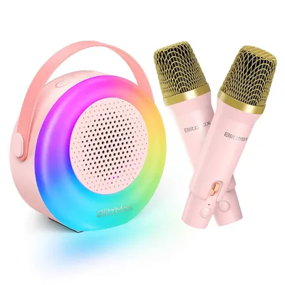 BM-K10 Karaoke Machine Mini Portable Bluetooth Karaoke Singing Speaker with 2 Wireless Micphones for