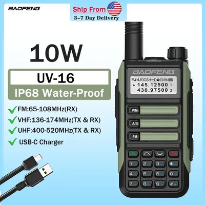 BAOFENG UV-16 PLUS Walkie Talkie USB Charger Long Range High Power Profesional Handheld Transceiver