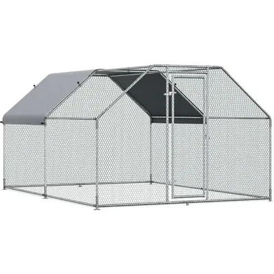 Large Chicken Coop Metal Chicken Run with Waterproof and Anti-UV Cover Flat Shaped Walk-in Fence