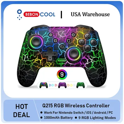 BEBONCOOL Q215 RGB Gamepad Wireless RGB Pro Controller, Compatible with Nintendo Switch Lite/Switch