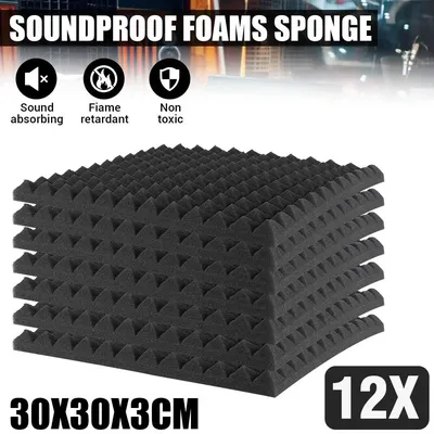 12pcs Black Studio Acoustic Soundproofing Foam 30*30*3cm Sound Absorption Pyramid Studio Treatment