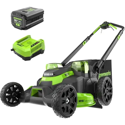 80V 25" Brushless Cordless (Self-Propelled) Dual Blade Lawn Mower (LED Headlight + Aluminum Handles)