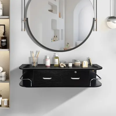Modern Styling Station with 2 Drawers and 5 Tool Holders, Beauty Spa Barber Salon Equipment Set