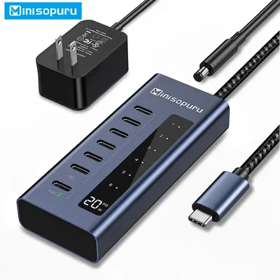 Minisopuru Powered USB C Hub 10Gbps 7 in1 Type c HUB Fast Charging Adapter for MacBook Pro Air iMac