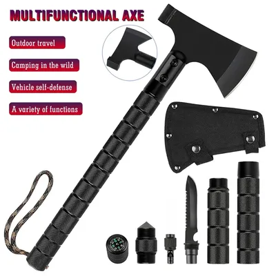 Carbon Steel Multi functional Battle Axe Portable Survival Axe Tool for Outdoor Camping, Hunting,