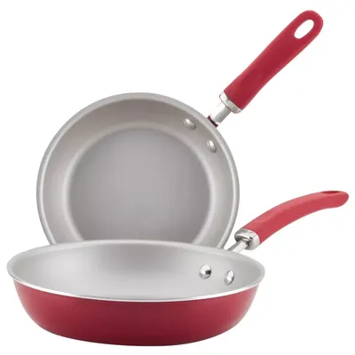 2pc Aluminum Nonstick Skillets Red