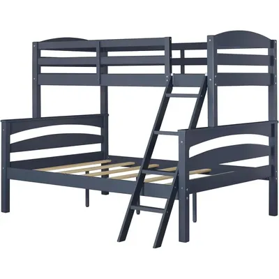 Brady Solid Wood Bunk Beds with Ladder and Guard Rail, Twin Over Full, Graphite