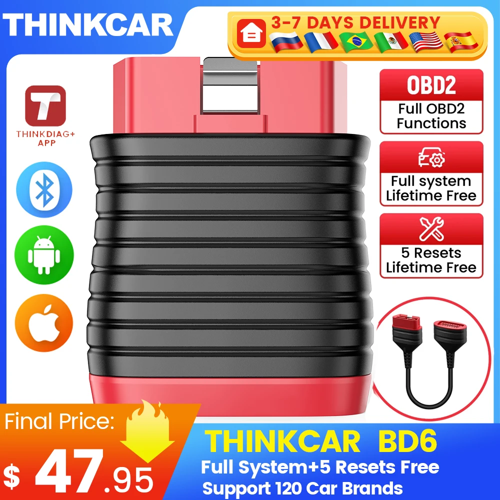 THINKCAR BD6 Bluetooth OBD2 Scanner, All System Diagnostic Tool for iOS & Android 5 Reset Services Lifetime Free for All Cars