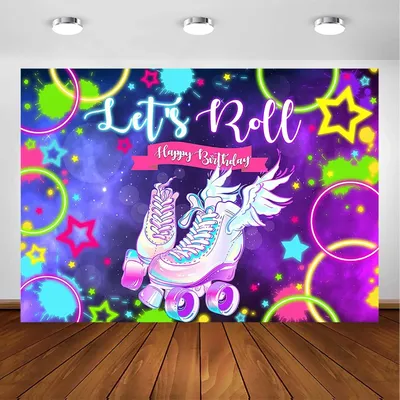 Let's Roll Backdrop Glow in The Dark Neon Party Decor Roller Skating Theme Birthday Photoshoot