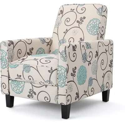 Knight Home White and Blue Floral Fabric Recliner 26.75D x 34W x 36.25H