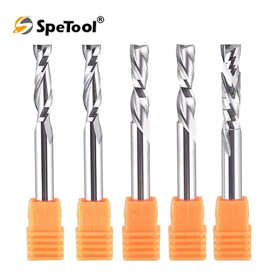 SpeTool 5PCS Spiral Router Bits Solid Carbide CNC Up Down Compression Router Bit Set for Wood Slot