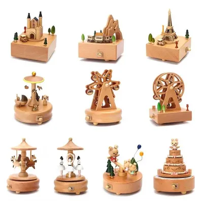 Carousel Musical Box Wooden Music Box Wood Crafts Retro Birthday Gift Vintage Home Decoration