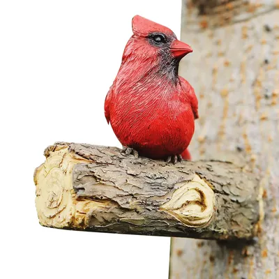 Simulation Red Bird with Trunk Model Creative Fake Artificial Imitation Resin Bird Animal Home