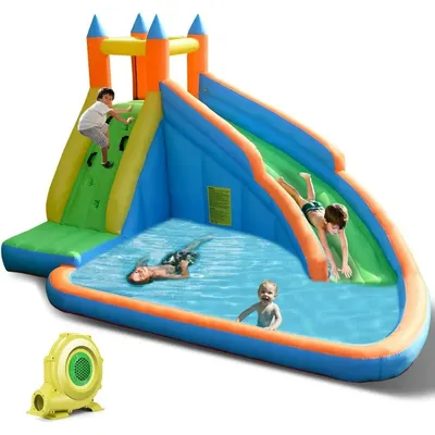 Inflatable Water Slide, Giant Bouncy Waterslide Park for Kids Backyard Outdoor Fun w/ 480w Blower,