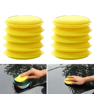 Yellow Car Foam Wax Applicator, Round Car Polishing Wax Sponge, Auto Detailing Cleaning Tool