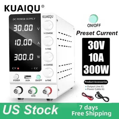 KUAIQU 30V 10A DC Power Supply Variable Adjustable Switching Regulated Bench Power Supply With