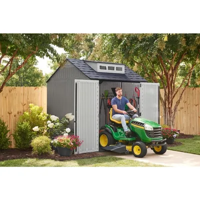 7 x 7 Ft Resin Outdoor Storage Shed With Floor, Weather Resistant, Organization for