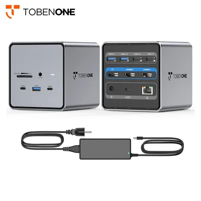 TobenONE USB C Docking Station with 150W Power Adapter 2 HDMI, DP, 3 USB 3.1, SD 4.0/TF, 4 USB, RJ45