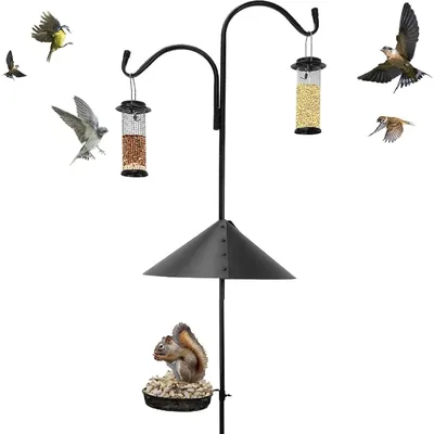 Squirrel Proof Bird Feeder Wild Bird Station - Powder Coated 81 Inch Steel Pole Squirrel Baffle 2