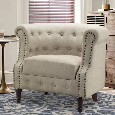 Rosevera Chancy Accent Chairs,Comfy Club Barrel Modern Armchair with Soft Living Room