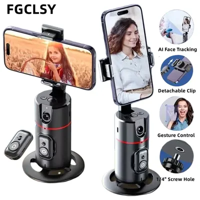 FGCLSY AI Auto Following Gimbal Stabilizer 360 Rotation Phone Stand P02 Desktop Tracking Gimbal with