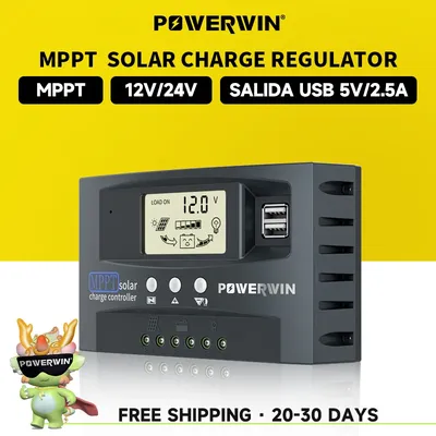 POWERWIN MT01 Micro MPPT Solar Power Voltage Dual USB LCD Display For LiFePo4 Battery 30A/50A Solar