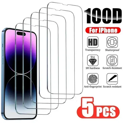 5Pcs Tempered Glass for IPhone 14 Pro Max 6 6S 7 8 14 Plus Screen Protector for IPhone 13 12 11 Pro