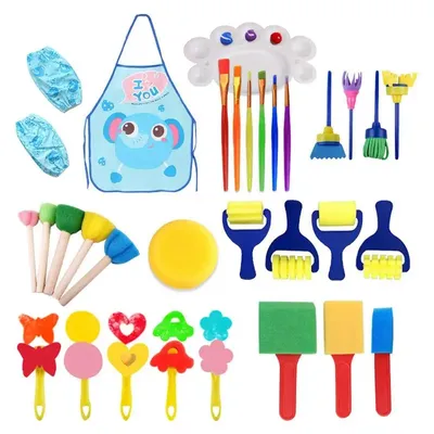 Kids Paint Brushes Sponge Kits Painting Brushes Drawing Tools Kits 32pcs Early Learning Kids