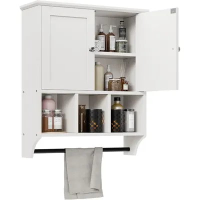 bathroom storage cabinet,Bathroom Wall Cabinet with Towels Bar, Medicine Cabinet with 2 Door