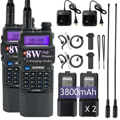 Baofeng UV-5R 8W 2 Pack Ham Radio Long Range Walkie Talkies Dual Band Handheld Two Way Radio with