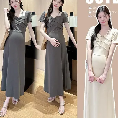 New Sexy Maternity Dresses Pregnant Women's High Waist Fold Maternity Dress Comfy Pregnancy Short